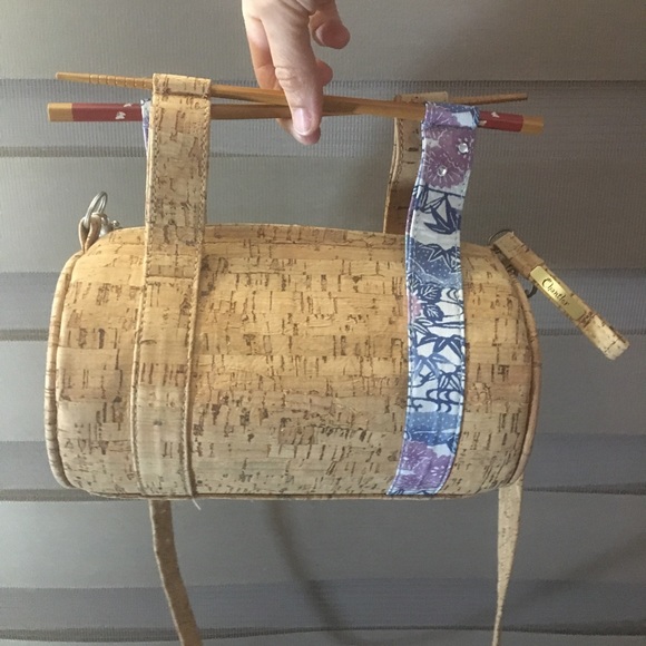 Vintage natural cork kimono cylinder crossbody bag - Picture 1 of 11